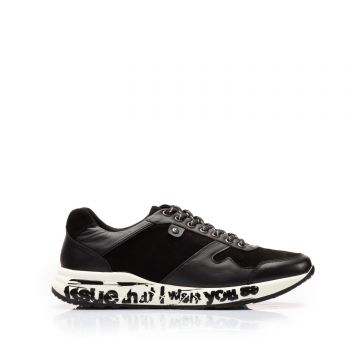 Pantofi sport barbati din piele naturala, Leofex - 883 Negru box+velur