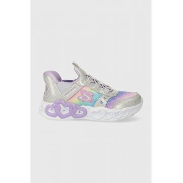Skechers sneakers pentru copii INFINITE HEART LIGHTS ETERNAL SHIMMER culoarea argintiu