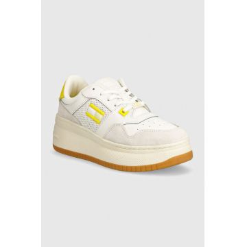Tommy Jeans sneakers TJW RETRO BASKET FLATFORM MIX culoarea alb, EN0EN02654