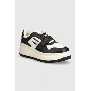 Tommy Jeans sneakers TJW RETRO BASKET FLATFORM VELCRO culoarea negru, EN0EN02573