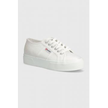 Superga tenisi 2740 PLATFORM LAME femei, culoarea alb, S6128SW